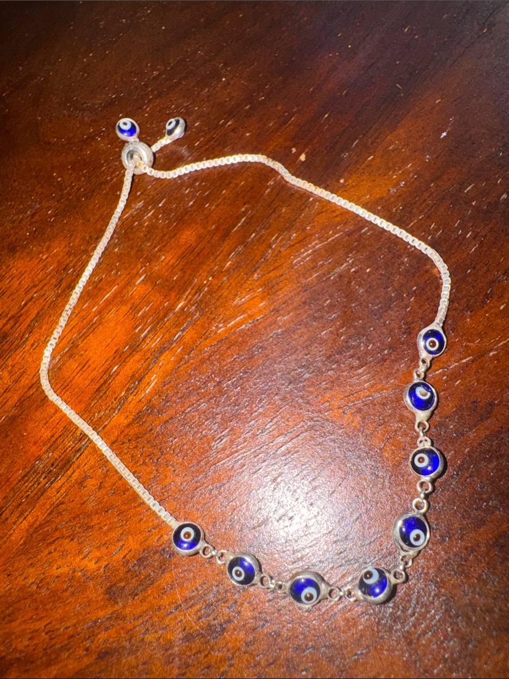 Sterling Silver Evil Eye Blue Beaded Adjustable Bracelet - Women Jewelry - Picture 2 of 6
